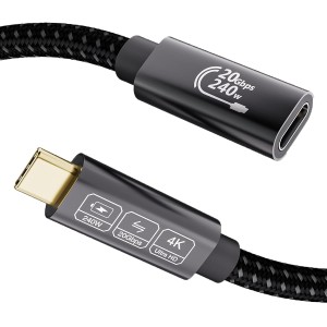 EUDOBEL Przedłużacz USB-C 3.2 240W 1m, kabel przedłużający USB C 3.2 Gen2 4K@144Hz 5K@60Hz, przedłużacz USB Type C 20Gbps wtyk na gniazdo dla Thunderbolt 4, iPhone16, iPhone15, Switch, MacBook, VR, SSD